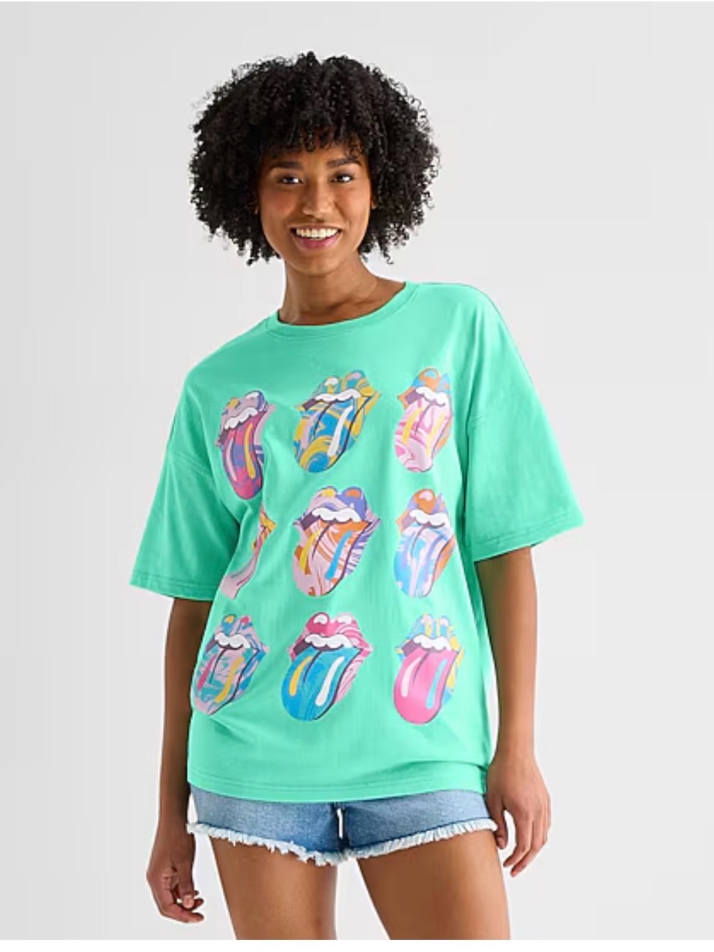 Rolling Stones Oversized Women’s Crew Neck T-Shirt in Green, Size Large